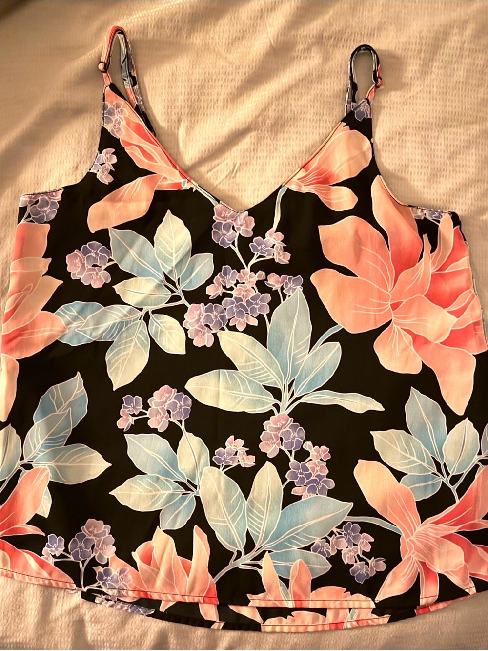 Cotton On Black Floral Spaghetti Strap Cami with Coral & Aqua